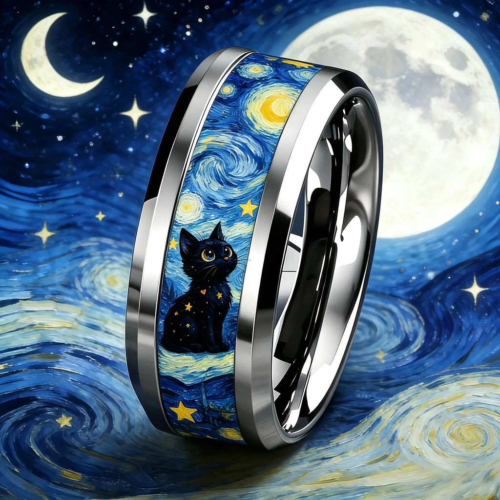 Vintage Gothic Halloween Castle Moon Bat Ring Hiphop Stainless Steel Rings For Men Wedding Party Jewelry Valentine's Day Gift