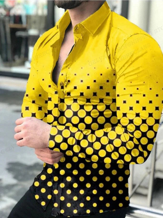Fashion Multi-color novelty pattern 3D Print Mens Long Sleeve Shirt Tops Autumn Button Down Casual Shirt Lapel Mens Clothing