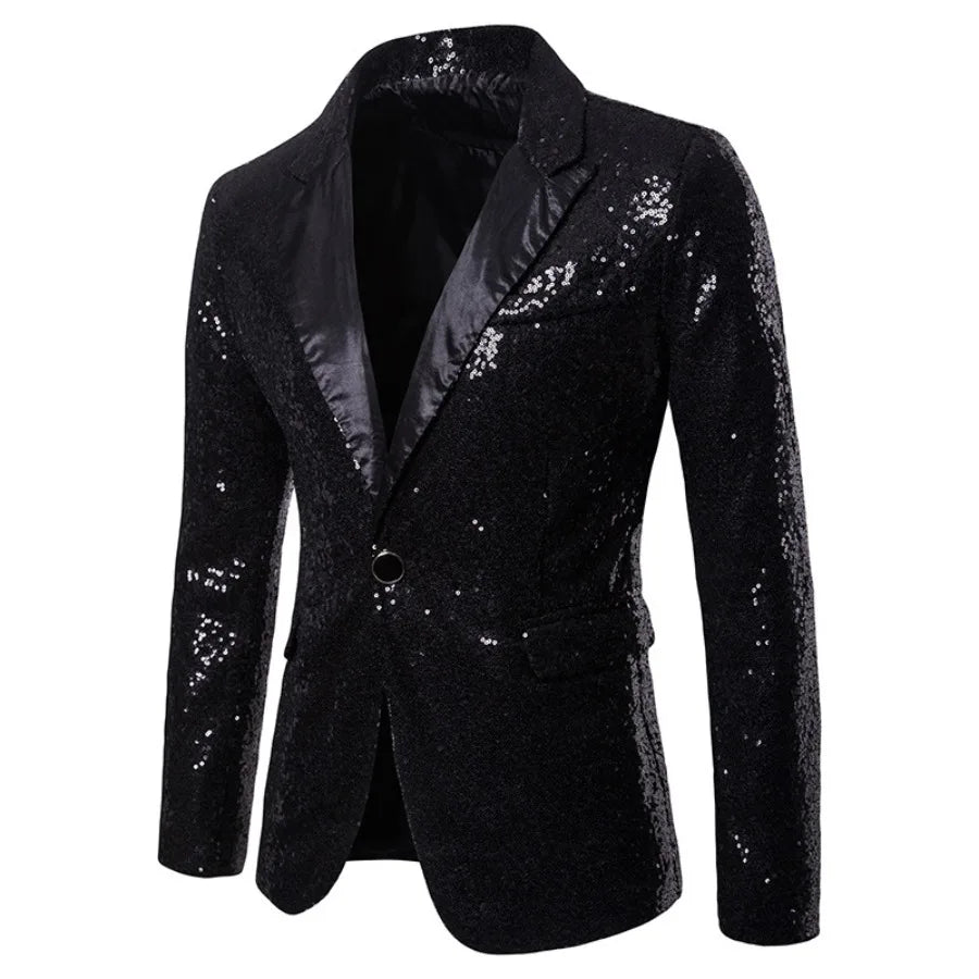 Blazer Long Sleeve Suits Men Two Pieces Sequins Blazers Single Button Business Jackets Straight Pants Ankle Length Pockets Party