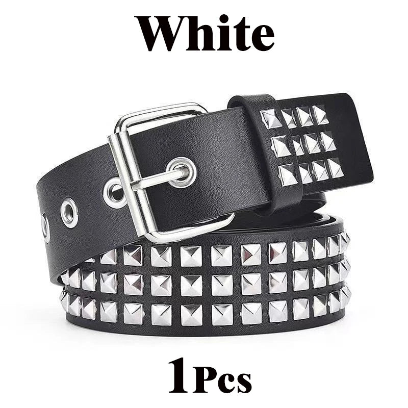 Fashion Square Bead Rivet Belt Metal Pyramid Belt Punk Rock Style Jeans Belts Y2K Waist Belt  for Men and Women