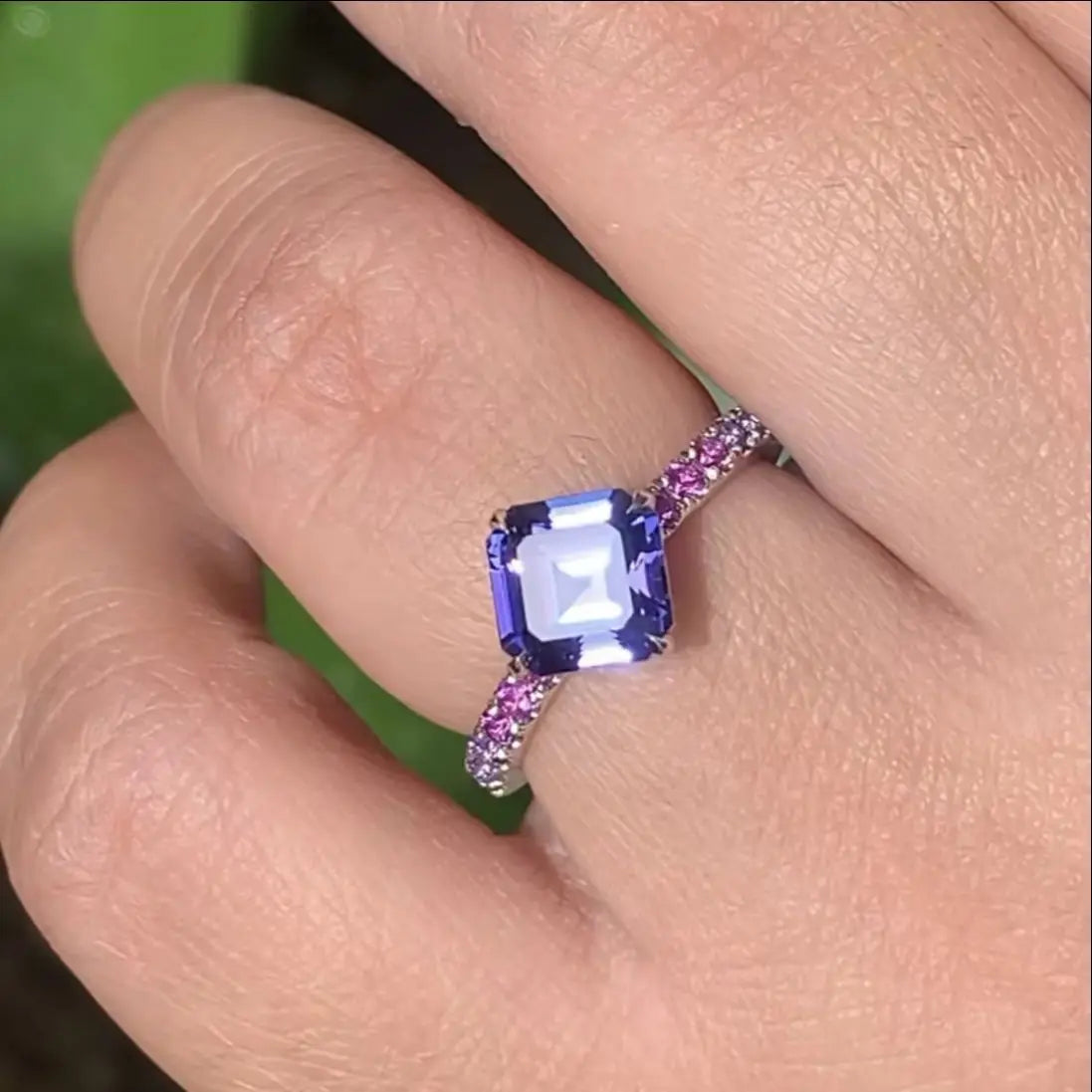 New Square Colored Diamond Women's Ring, Amethyst Zircon Jewelry Simple European and American Jewelry Wholesale