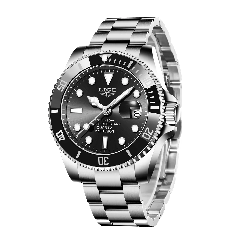 LIGE Top Original Men Quartz Watches Blue Waterproof Watch for Men Stainless Steel Quartz Men Luxury Watch Luminous Wristwatch