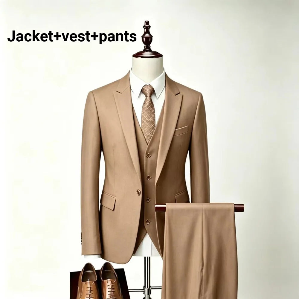 Men Slim Fit 3 Pieces Suit Set Lightweight Business Office Party Blazer Vest Pants Formal Male Tuxedo Suit For Prom Daily Wear