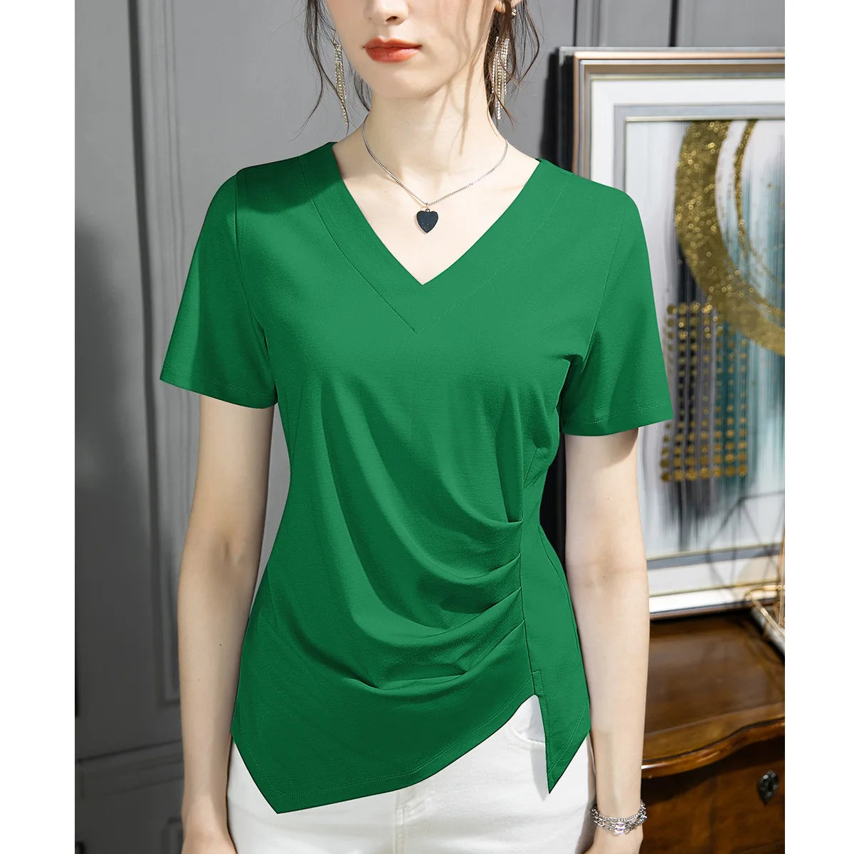 Y2k T Shirt Women 2024 Summer Clothes Top Women Stylish White Woman Blouse Plus Size V-neck Cotton T-shirt S-3xl 4xl