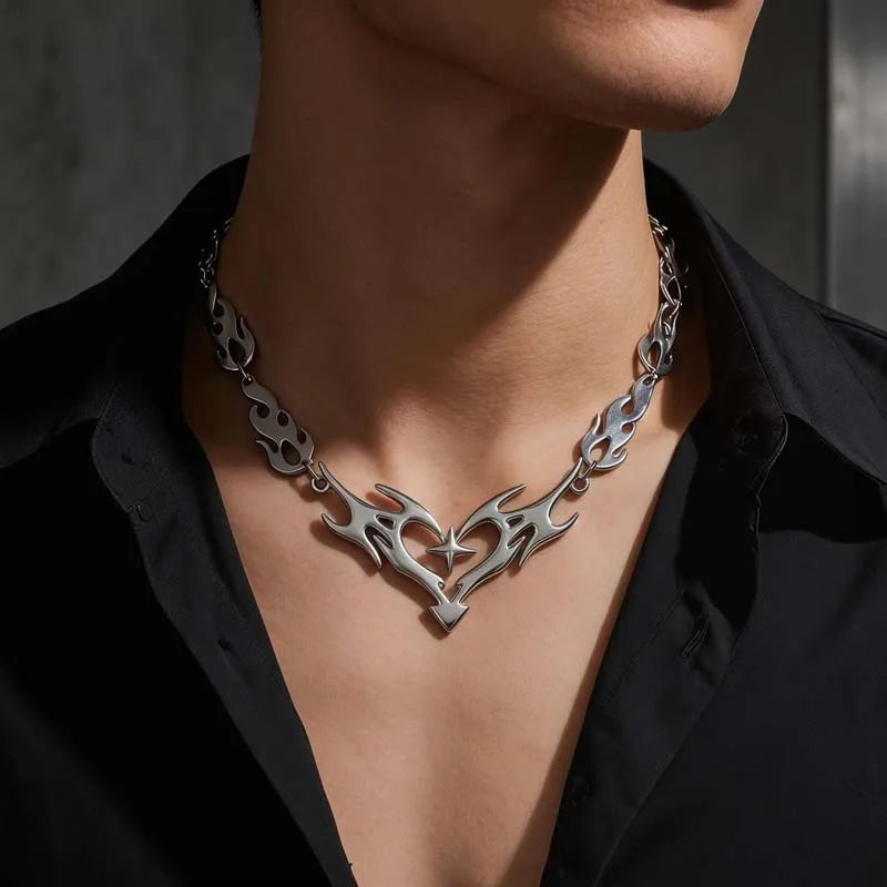 Gothic Flame Heart Choker Necklace