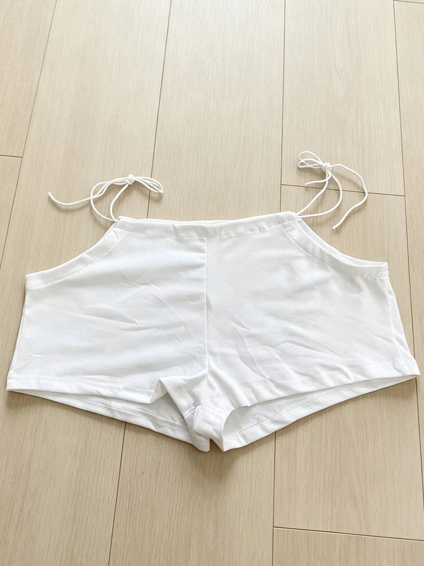 Y2K Solid Side Tie Shorts For Women Low Rise Drawstring Pocket Booty Short Pant Y2K Aesthetic Daily Summer Street Casual Bottoms
