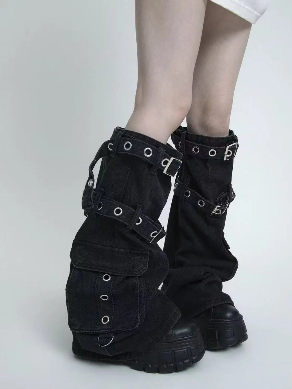 Y2K Aesthetic Wide Leg Denim Socks Stockings Women's Subcultural Punk Y2k Socks Leg Warmers Hot Girls Chic