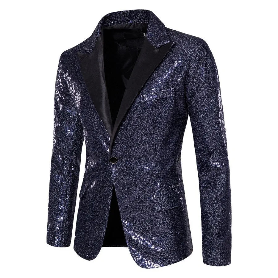 Blazer Long Sleeve Suits Men Two Pieces Sequins Blazers Single Button Business Jackets Straight Pants Ankle Length Pockets Party