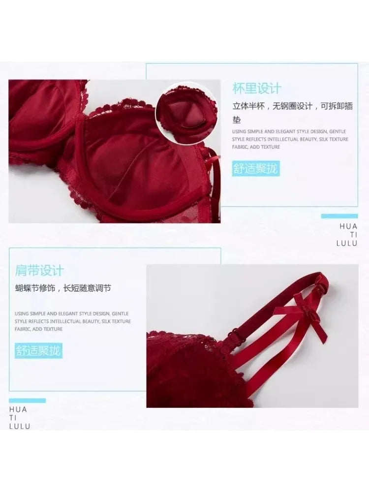 MOYISU French Victoria's Thin Cup Bralette Small Bust Adjustable Push Up | Breathable Bra | All Seasons Sensua & Lingerie Set AB