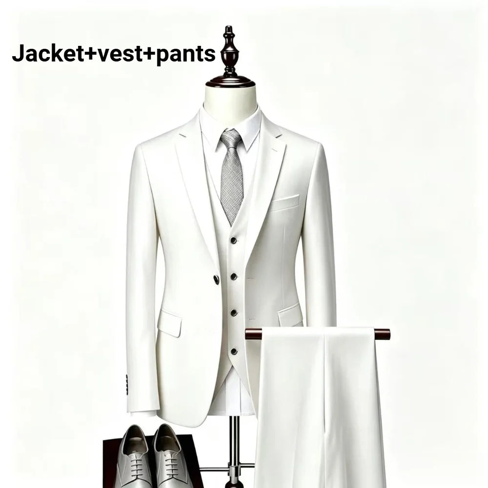 Men Slim Fit 3 Pieces Suit Set Lightweight Business Office Party Blazer Vest Pants Formal Male Tuxedo Suit For Prom Daily Wear