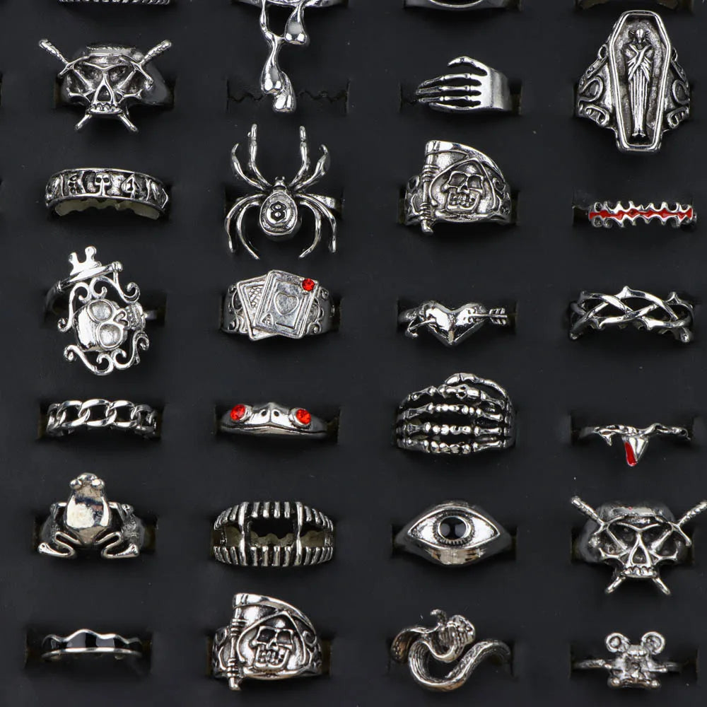  10/20/23/45Pieces Retro Punk Skull Eye Rings Set For Women Mix Style Fashion Vintage Spider Flower Skeleton Jewelry Party Gift