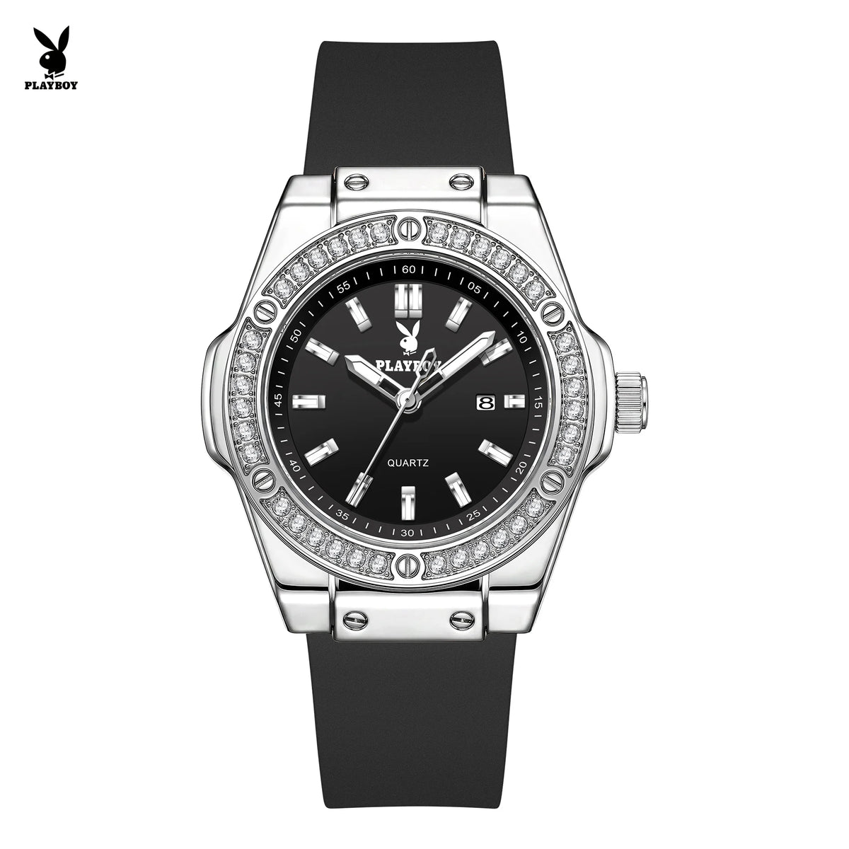 PLAYBOY Woman Elegant Date Quartz Wristwatch Waterproof Luminous Diamond Bezel Watches for Woman Luxury Original Brand Reloj