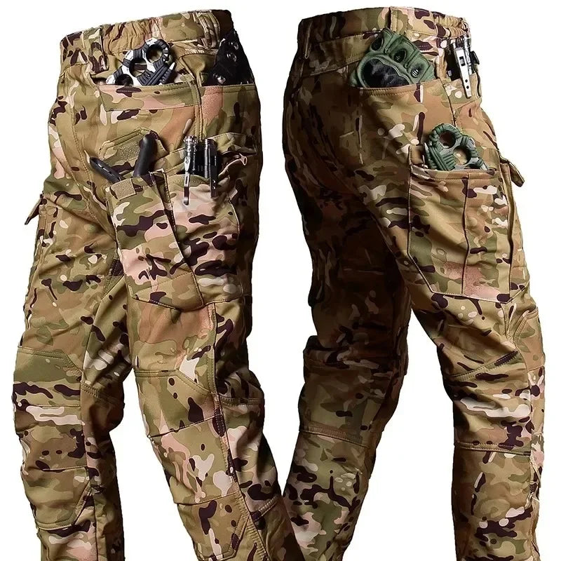 Men's Winter Pants Cargo Trousers Water Resistant Fleece Line Snowboard Softshell Tactical Pant Multi-Pockets Outdoor Work Pants