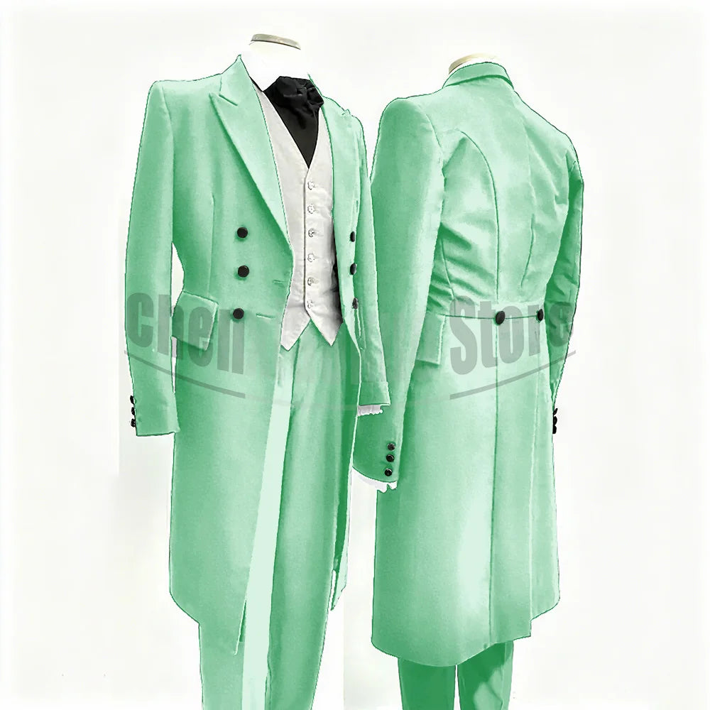 Men Suits Black Fashion Wedding Tailcoat Groom Chic Peak Lapel Double Breasted Male Suit 3 Pieces (Blazer+Vest+Trousers)