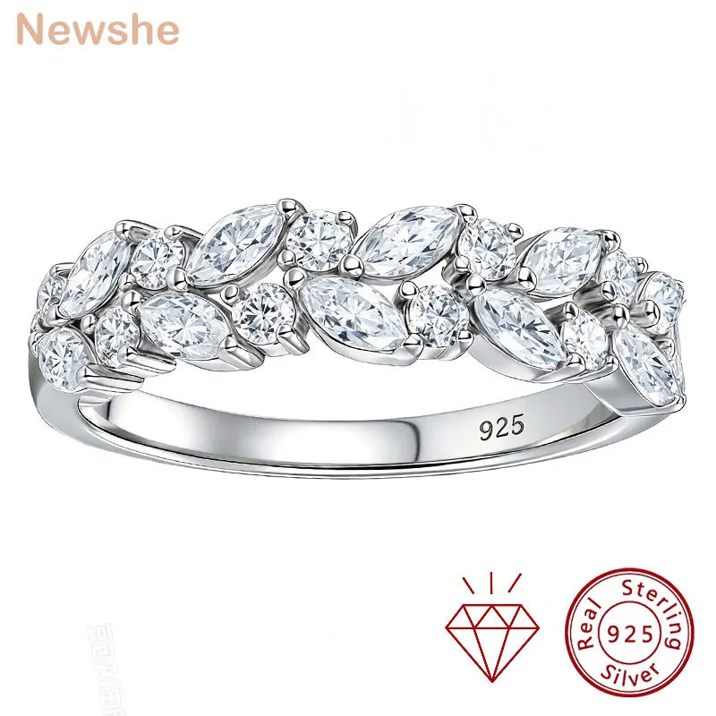 Newshe D Color VVS1 Moissanite Rings for Women 925 Sterling Silver Wedding Bands Marquise Eternity Stackable Promise Ring
