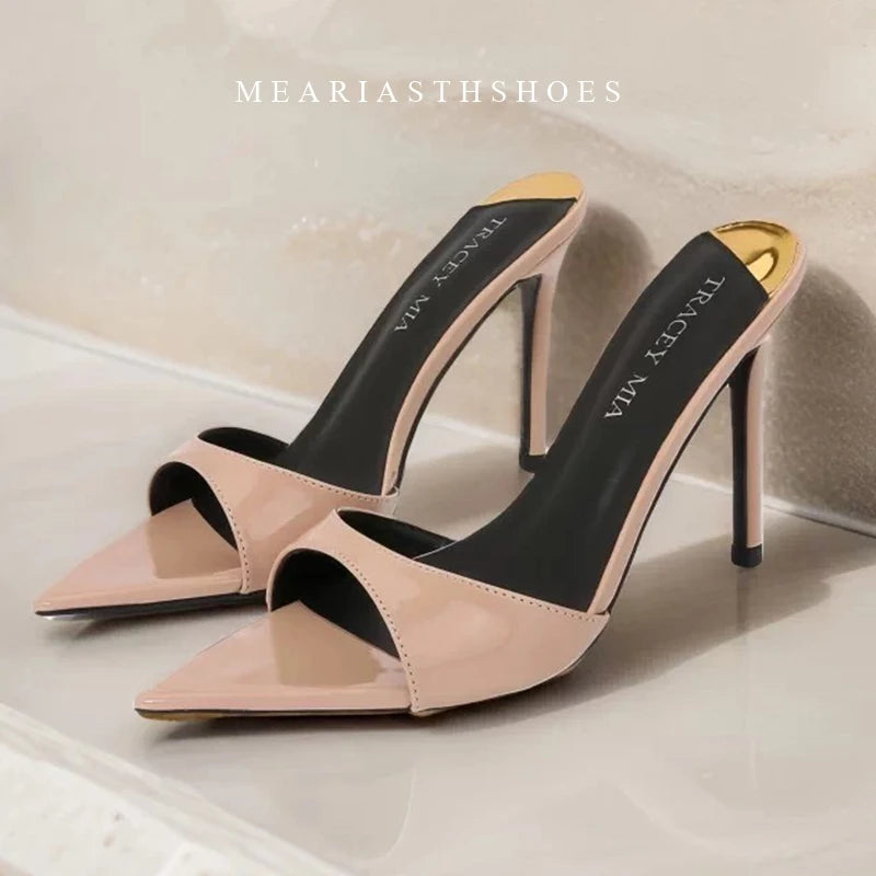 2025 New Summer Women's High-heeled Sandals Transparent High-heeled Slippers Stiletto Pointed Toe Slip-on High-heeled Sandals