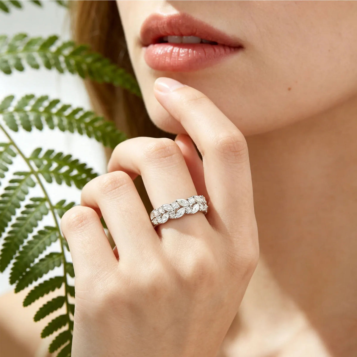 Newshe D Color VVS1 Moissanite Rings for Women 925 Sterling Silver Wedding Bands Marquise Eternity Stackable Promise Ring