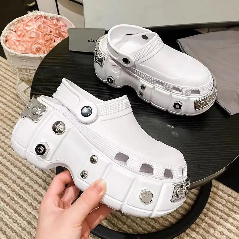 Women's Sandals Fashion Platform Slippers Punk Style Rivet Women's Shoes Increase Height Thick Soled EVA Anti-slip Slipper Paris