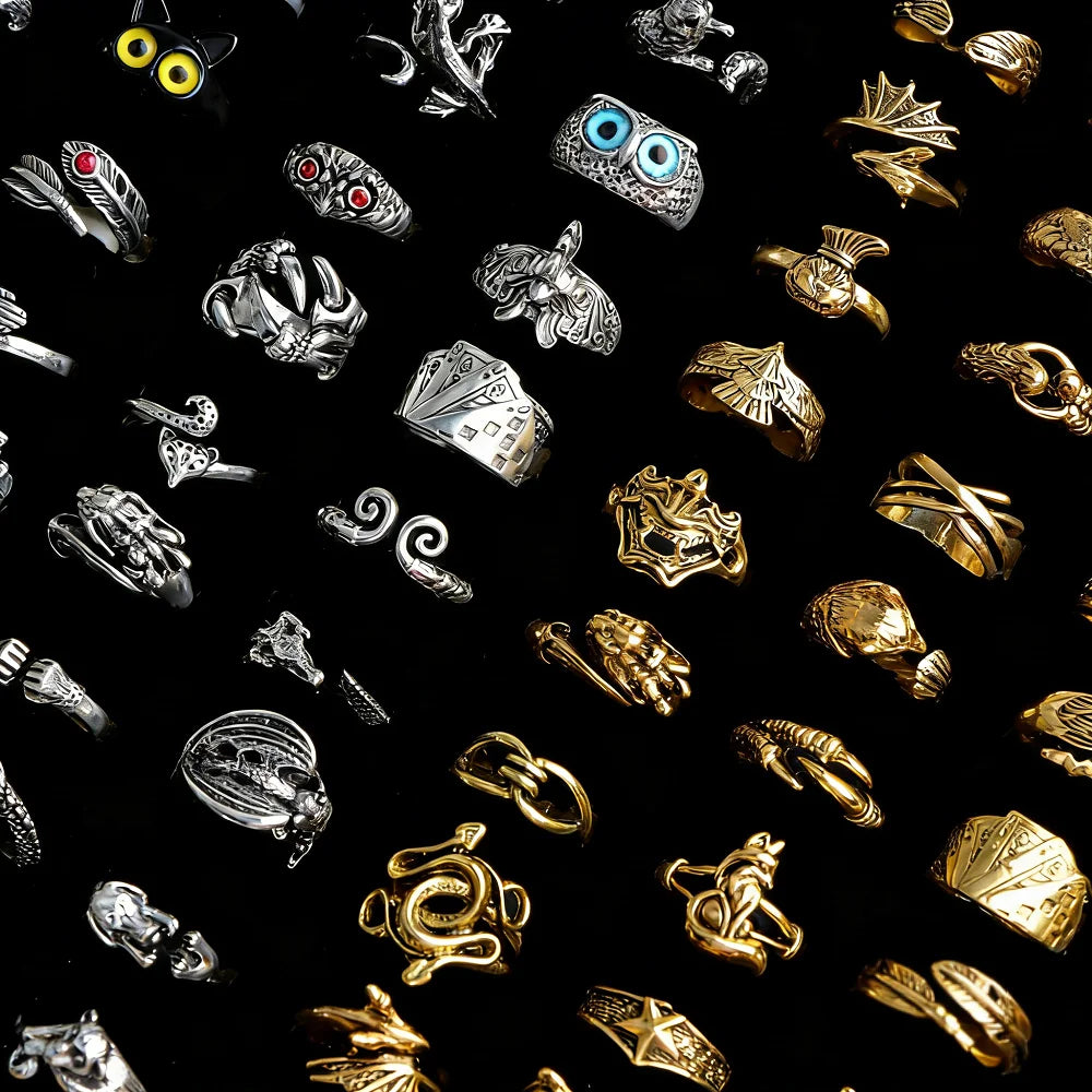 10/20/30/50/100Pcs Fashion Retro Punk Rings Set For Men Women Adjustable Stacked Dragon Claw Snake Mixed Jewelry Gifts Party
