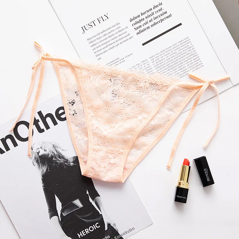 Sexy Hollow Out Straps Women Panties Transparent Lace Girls T-pants Half Wrap Buttocks Underpants Sexy Low-waisted Lady Briefs