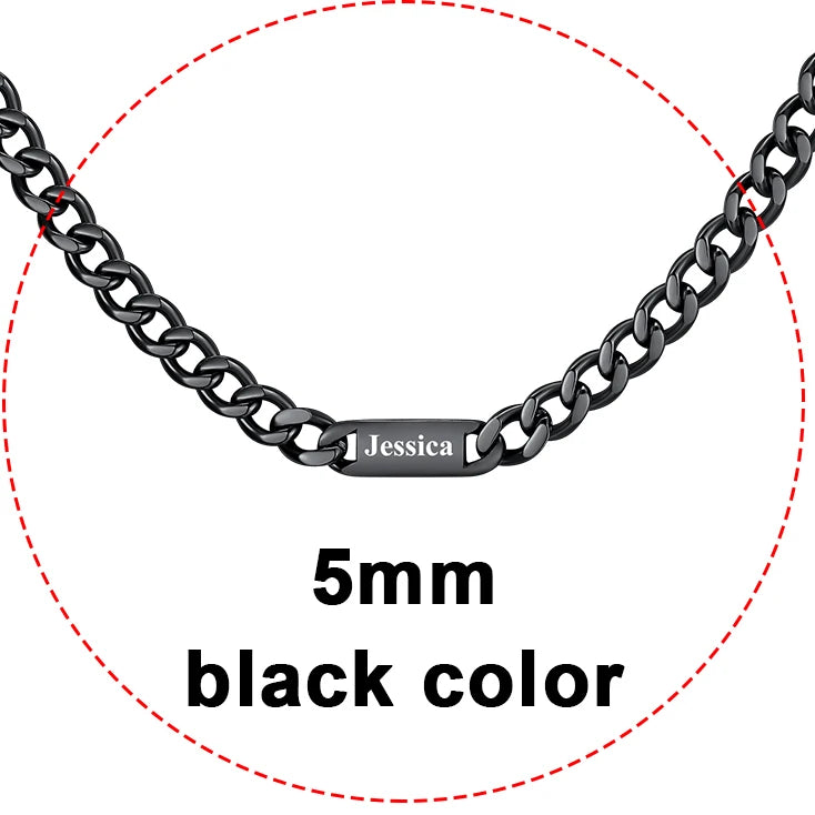 U7 Custom 1-6 Names Cuban Chains Necklaces 5mm/7mm/9mm Chain Black Deep Engrave Family Members Names Fathers Day Jewelry Gift