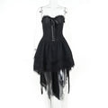 Women's Dress Gothic High Low Swing Asymmetric Vintage Goth Black Lace Elastic Waist Pleated Bodycon Dresses