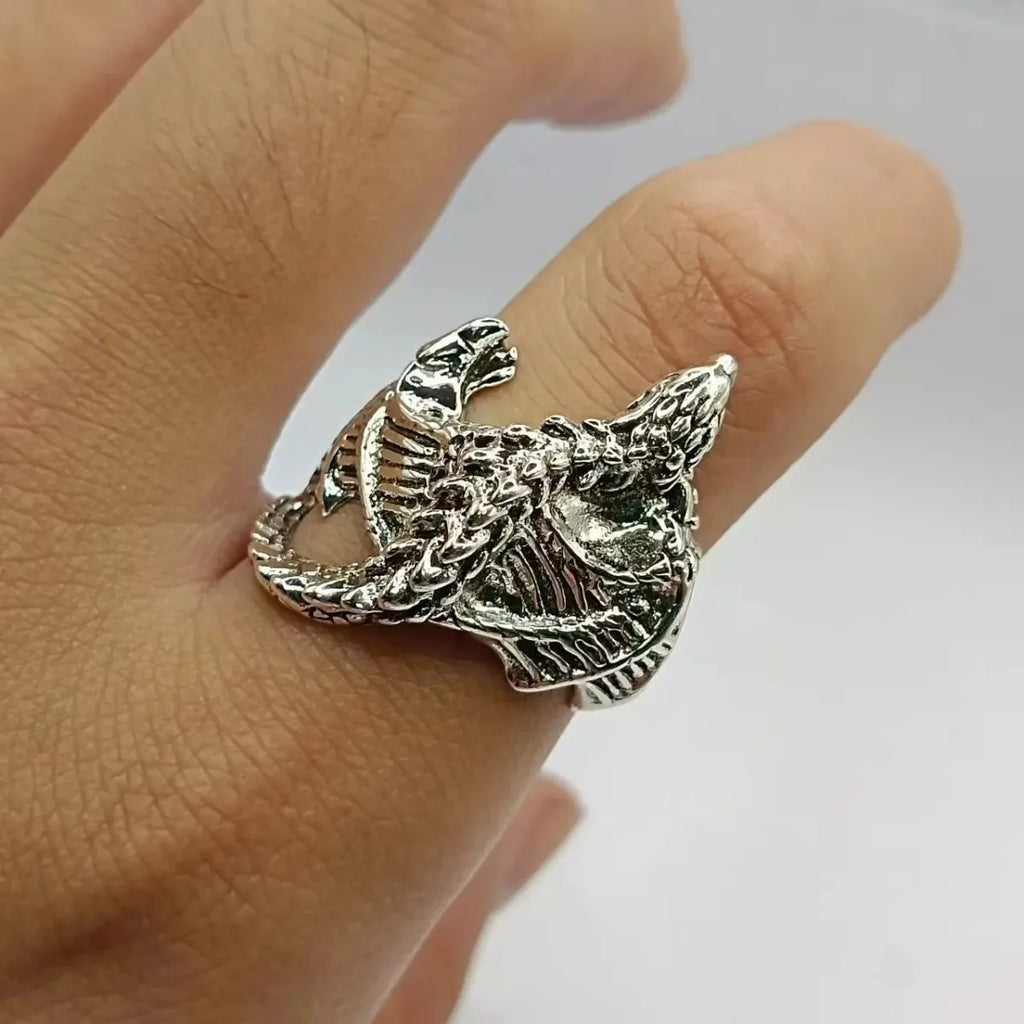 Gothic Dragon & Pterosaur Wing Ring, Adjustable Open Ring for Men & Women, Punk Style Vintage Jewelry, Bold Gift