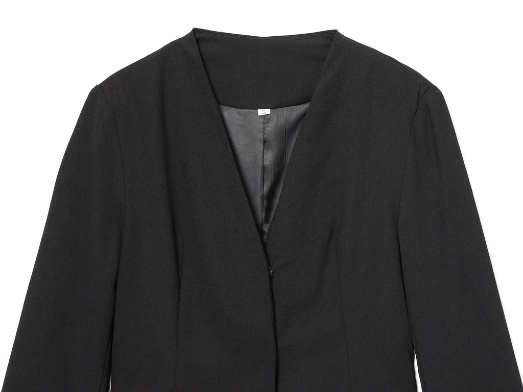 BSAY black Suit Dress Women's clothing Autumn Winter New hem Pleat Spliced Long Sleeves V-neck France Female Evening Dresses