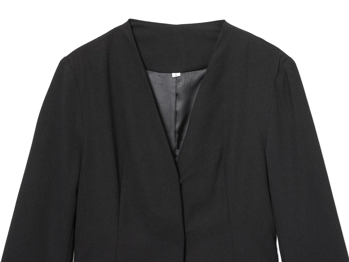 BSAY black Suit Dress Women's clothing Autumn Winter New hem Pleat Spliced Long Sleeves V-neck France Female Evening Dresses