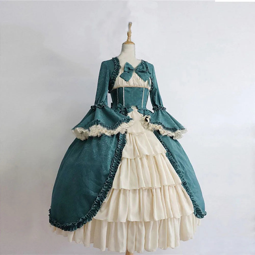 European and American medieval retro Gothic court style French soft girl dress with square collar, waist cinching and patchwork