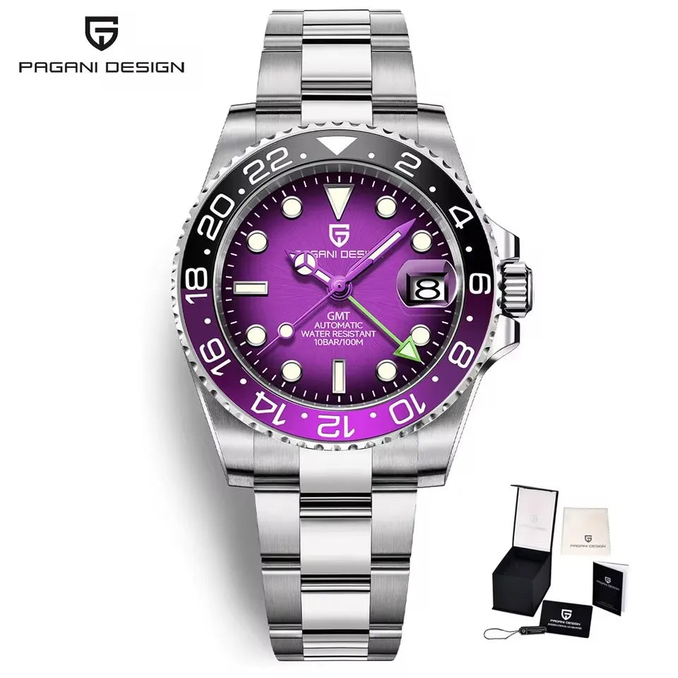 PAGANI DESIGN 40mm Luxury GMT Men Mechanical Watch Top Sapphire Glass 361L Stainless Steel 100m Waterproof Men's Automatic Mechanical Watches