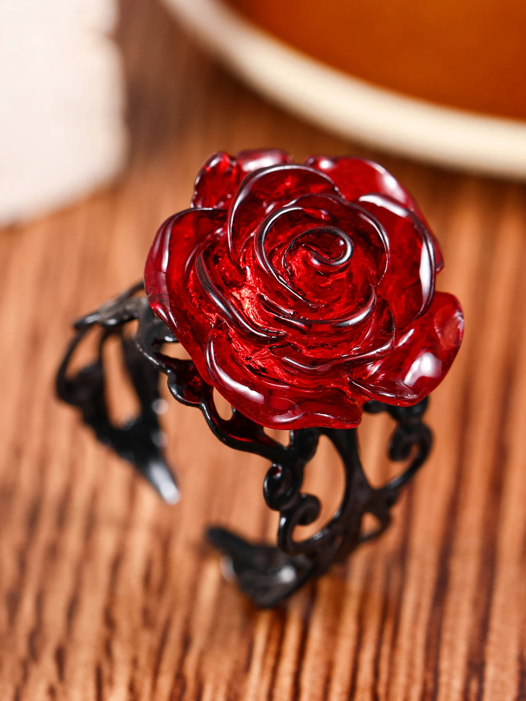 Gothic Red Rose Adjustable Hollow Rings for Women Witch Pagan Vintage Creative Halloween Cool Girl Gift Jewelry
