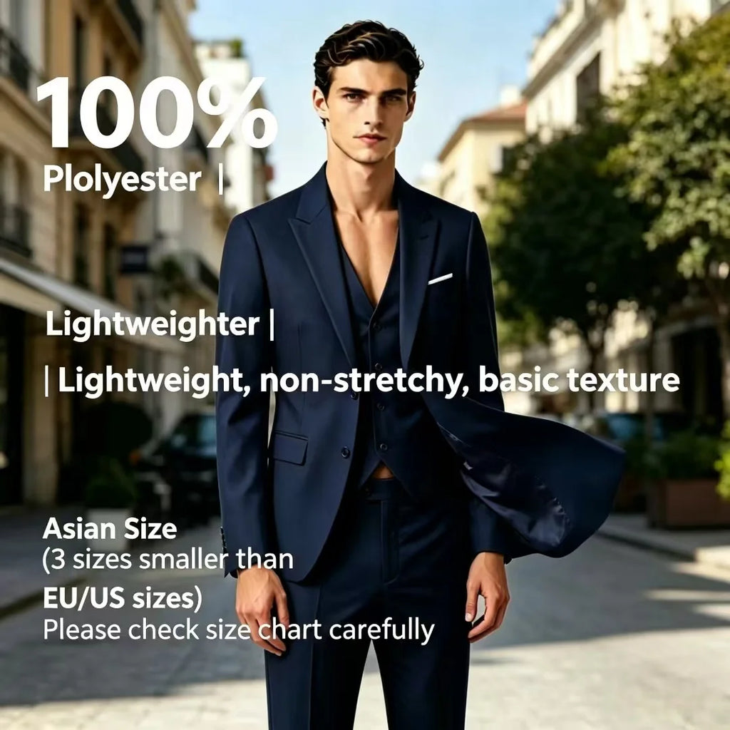Men's 2 Piece Suit Set Elegant Solid Color Lightweight Blazer Pants Formal Business Dress Classic Tuxedo for Party Groomsmen