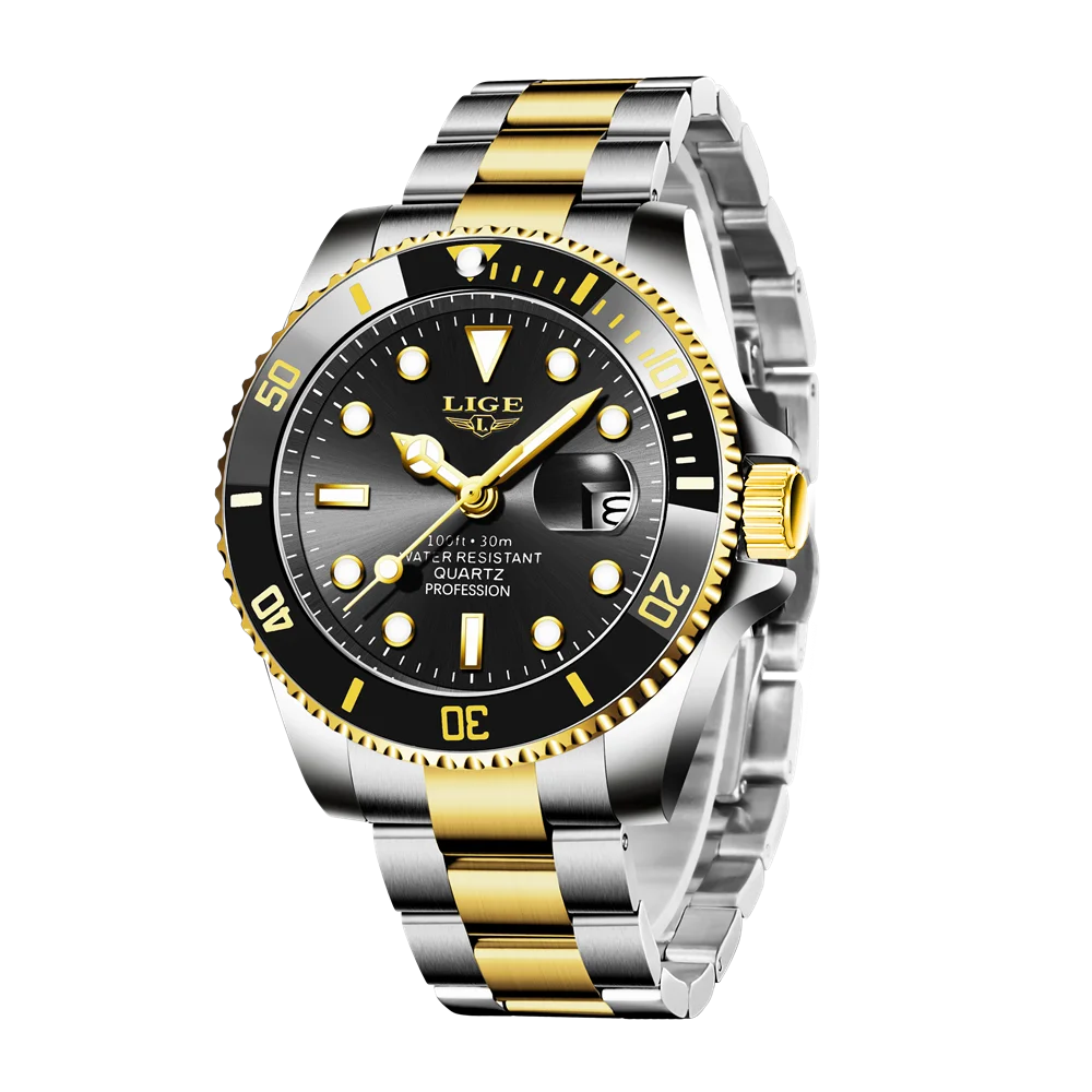 LIGE Top Original Men Quartz Watches Blue Waterproof Watch for Men Stainless Steel Quartz Men Luxury Watch Luminous Wristwatch