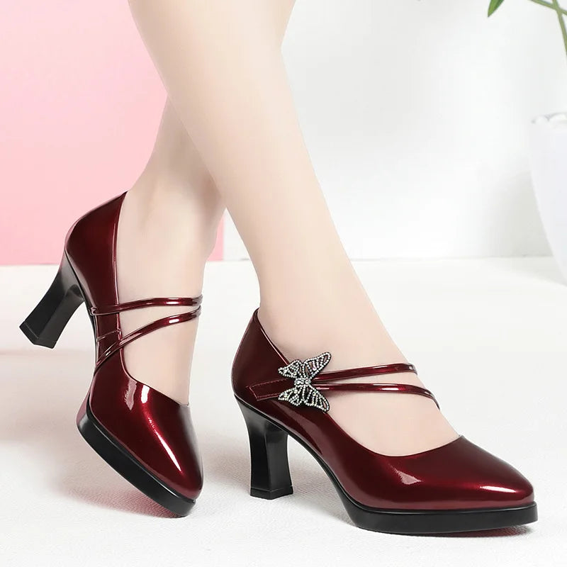 2023 Spring And Autumn New High-heeled Single Shoes Leather Small Leather Shoes Catwalk Shoes Ladies Dancing Bride Wedding Shoes