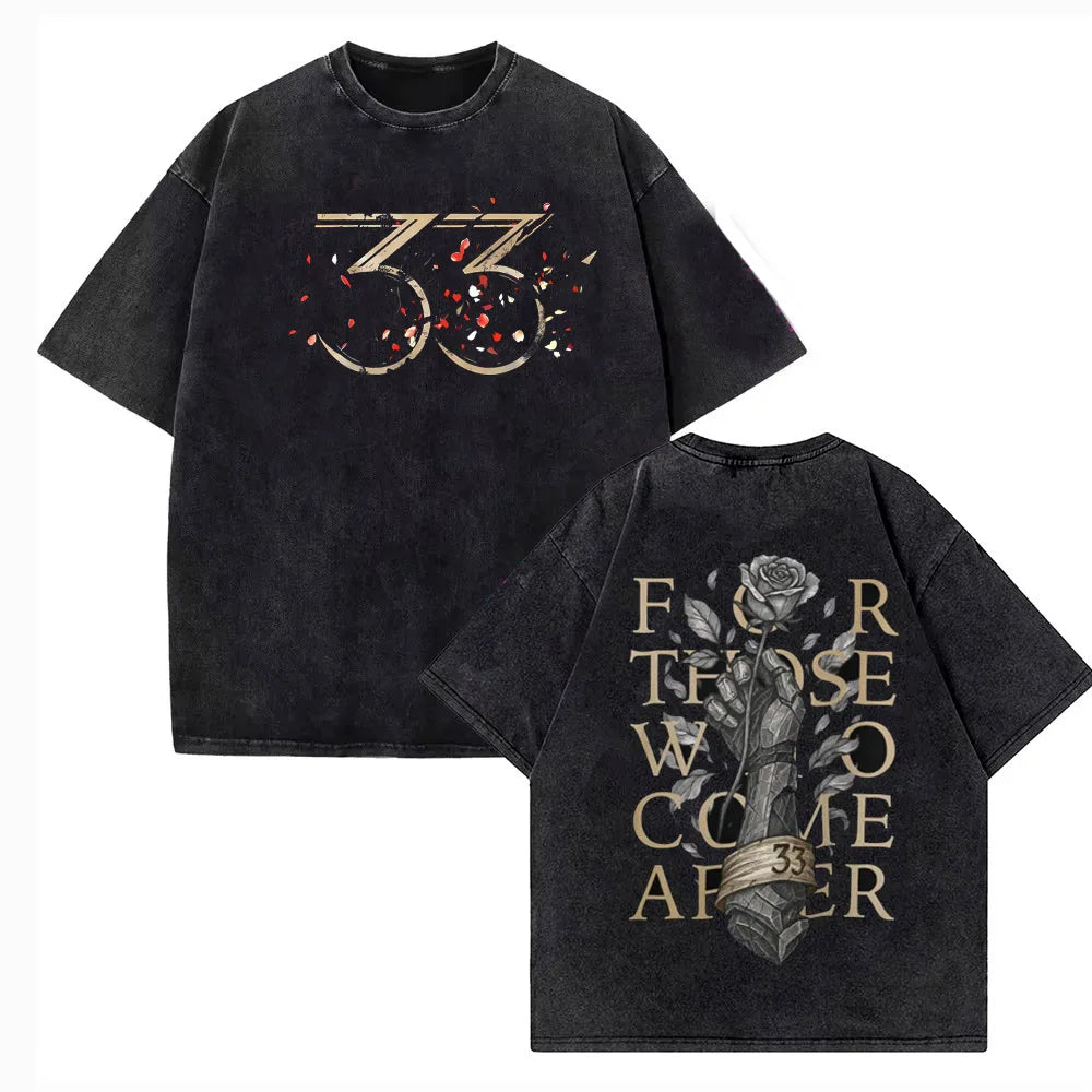 Game Clair Obscur Expédition 33 Vintage Washed T Shirts Men's Women Casual High Quality Cotton T-shirt Fans Streetwear