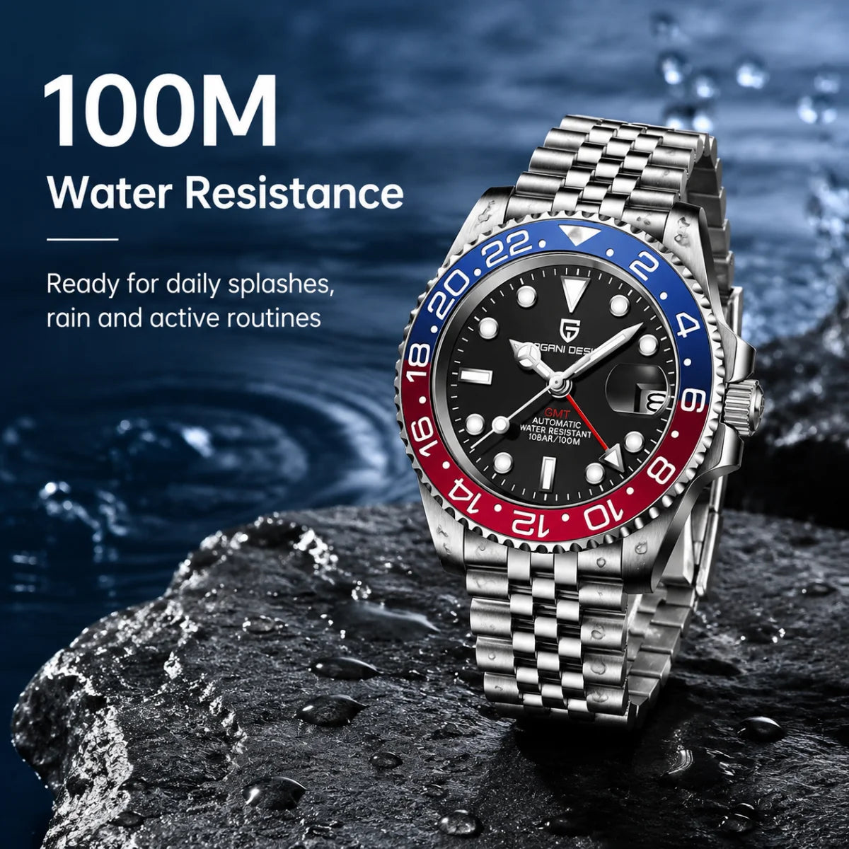 PAGANI DESIGN 40mm Luxury GMT Men Mechanical Watch Top Sapphire Glass 361L Stainless Steel 100m Waterproof Men's Automatic Mechanical Watches