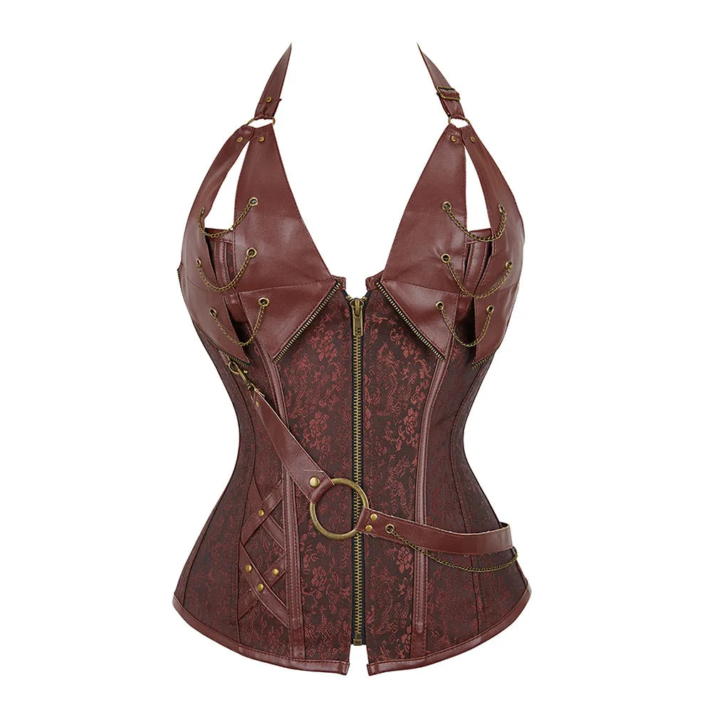 Women Medieval Viking Pirate Costume Gothic Leather Overbust Corselet Steampunk Corset Vest Knight Halloween Cosplay Plus Size
