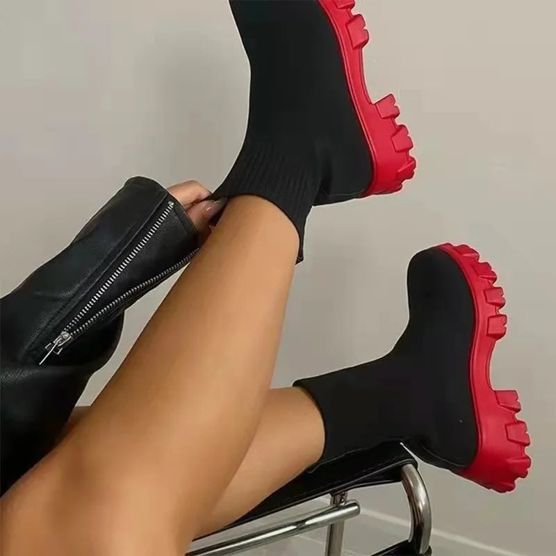 New Women Luxury Plus Size Women's Boots Couple Socks Shoes Women's Thick Bottom Casual Knitted Ankle Boots 35-43