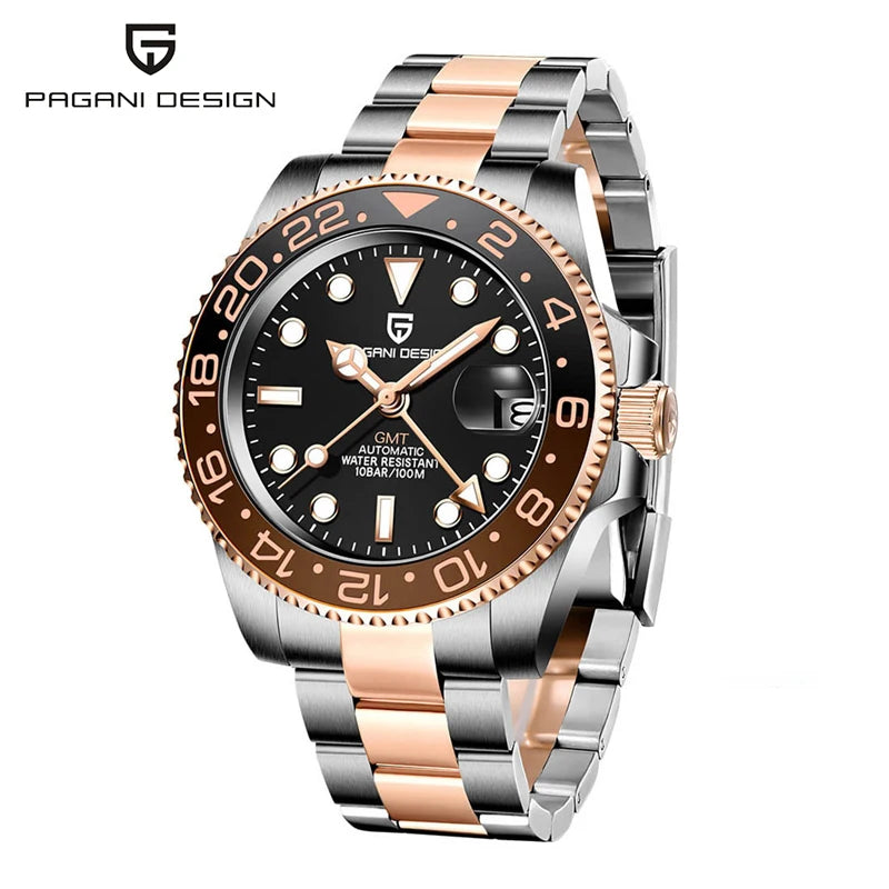 PAGANI DESIGN 40mm Luxury GMT Men Mechanical Watch Top Sapphire Glass 361L Stainless Steel 100m Waterproof Men's Automatic Mechanical Watches