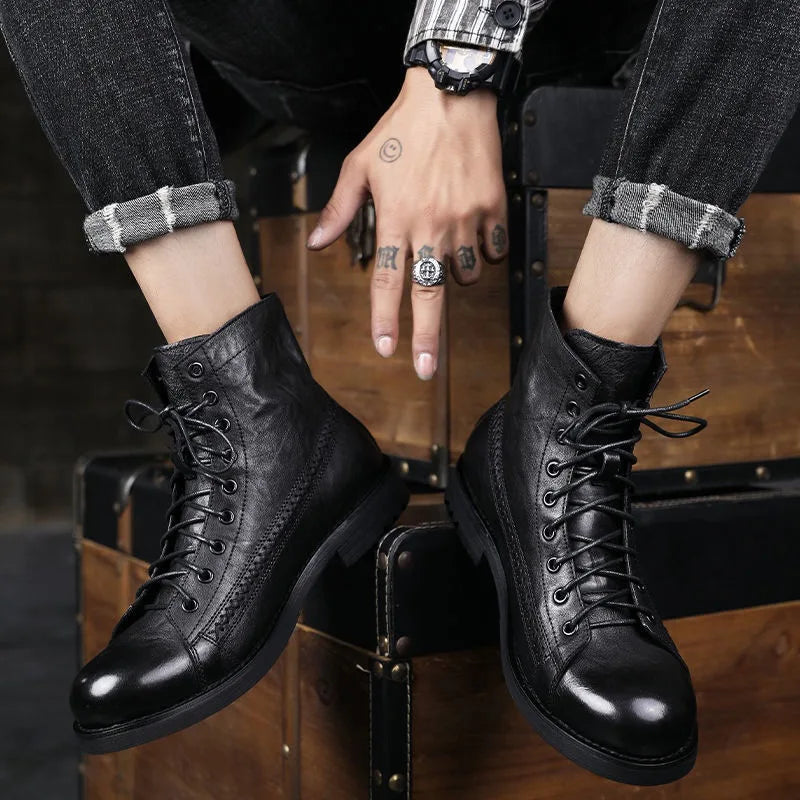 2024 New Vintage Work Boots for Men High Top British Style Men's Leather Boots Spring Autumn New Designer Platform Shoes nale