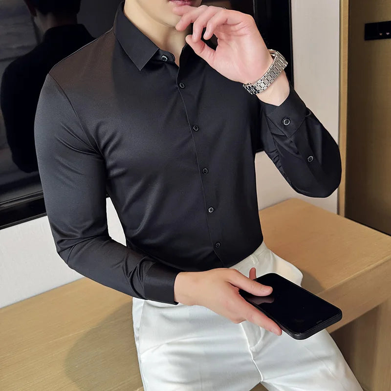 5A Antibacterial Men's Social Shirts High Quality Korean Luxury Clothing Long Sleeve Mens Dress Shirts Slim Fit Tuxedo Big Size