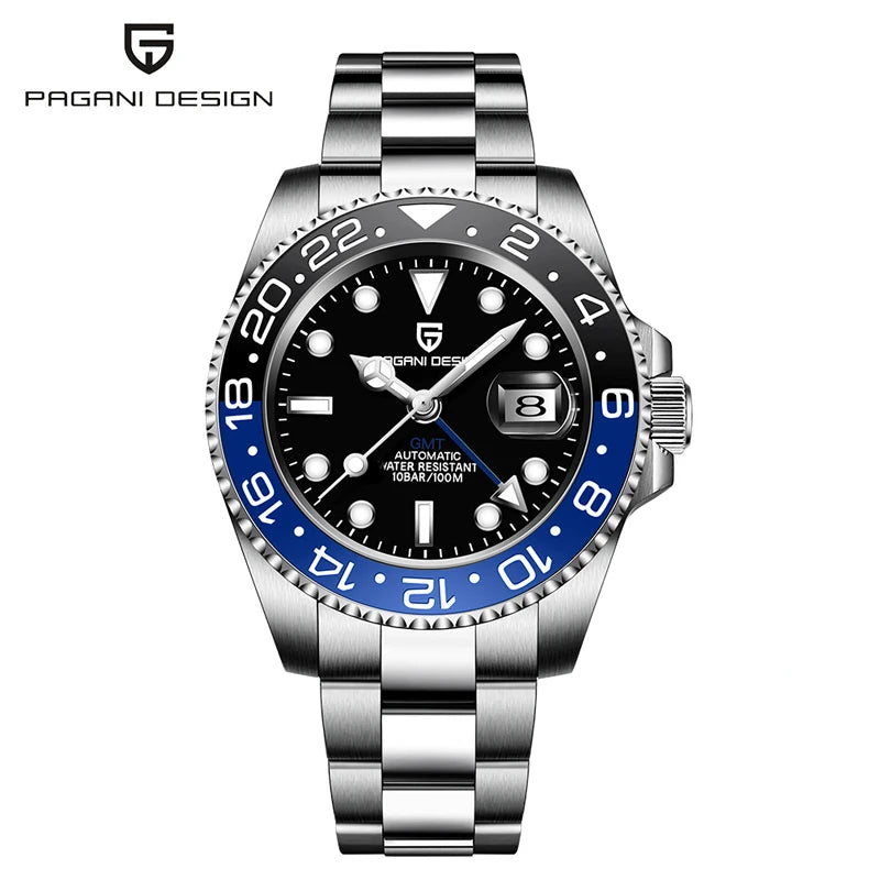 PAGANI DESIGN 40mm Luxury GMT Men Mechanical Watch Top Sapphire Glass 361L Stainless Steel 100m Waterproof Men's Automatic Mechanical Watches