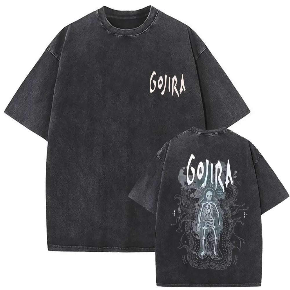 Washed Vintage Metal Rock Band Gojira The Flesh Alive T-shirt Men Women Fashion Oversized T Shirts Men's Casual Cotton T-shirts