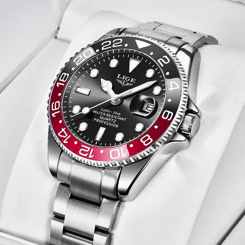 LIGE Top Original Men Quartz Watches Blue Waterproof Watch for Men Stainless Steel Quartz Men Luxury Watch Luminous Wristwatch
