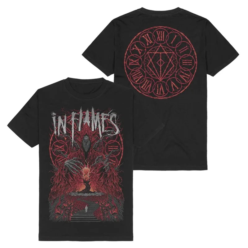 Y2k Summer in Flames Band Swedish Metal Rock European and American Trendy Brand Men's Short-sleeved Pure Cotton Printed T-shirt
