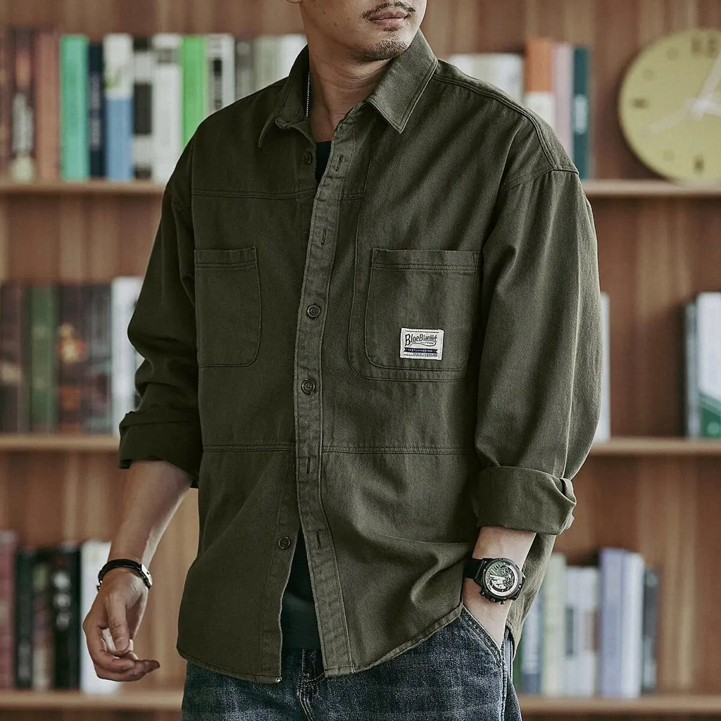 Retro Loose Workwear Jacket Spring and Autumn New Men's Pure Cotton Long Sleeve Casual Shirt American Trendy Shirt
