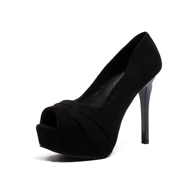 2025 Platform Shoes Woman Peep Toe 12CM Fashion High Heels 34-40 Pumps Sexy Nude Women Shoes High Heels Wedding Bridal Shoes