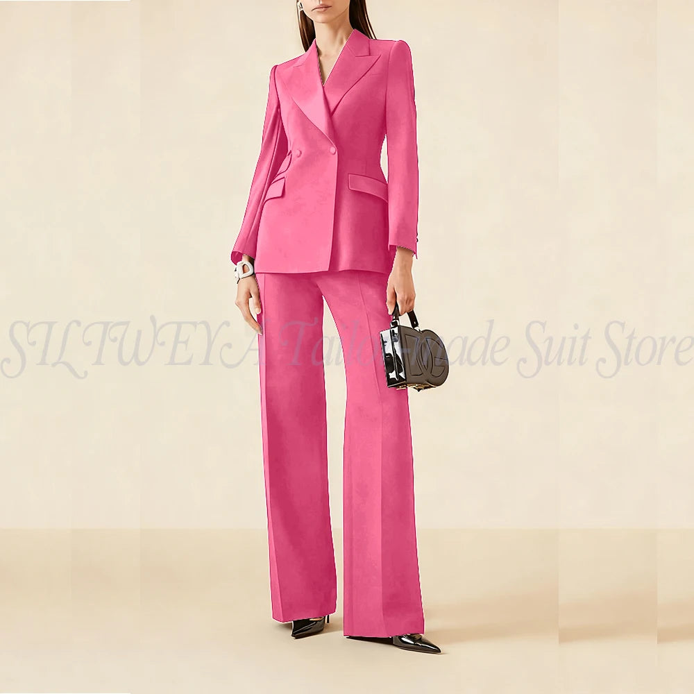 Luxury Classic Black Women's Suits Double Breasted 2 Pieces Jacket Pants Female Clothing Office Banquet Lady's Blazers Sets