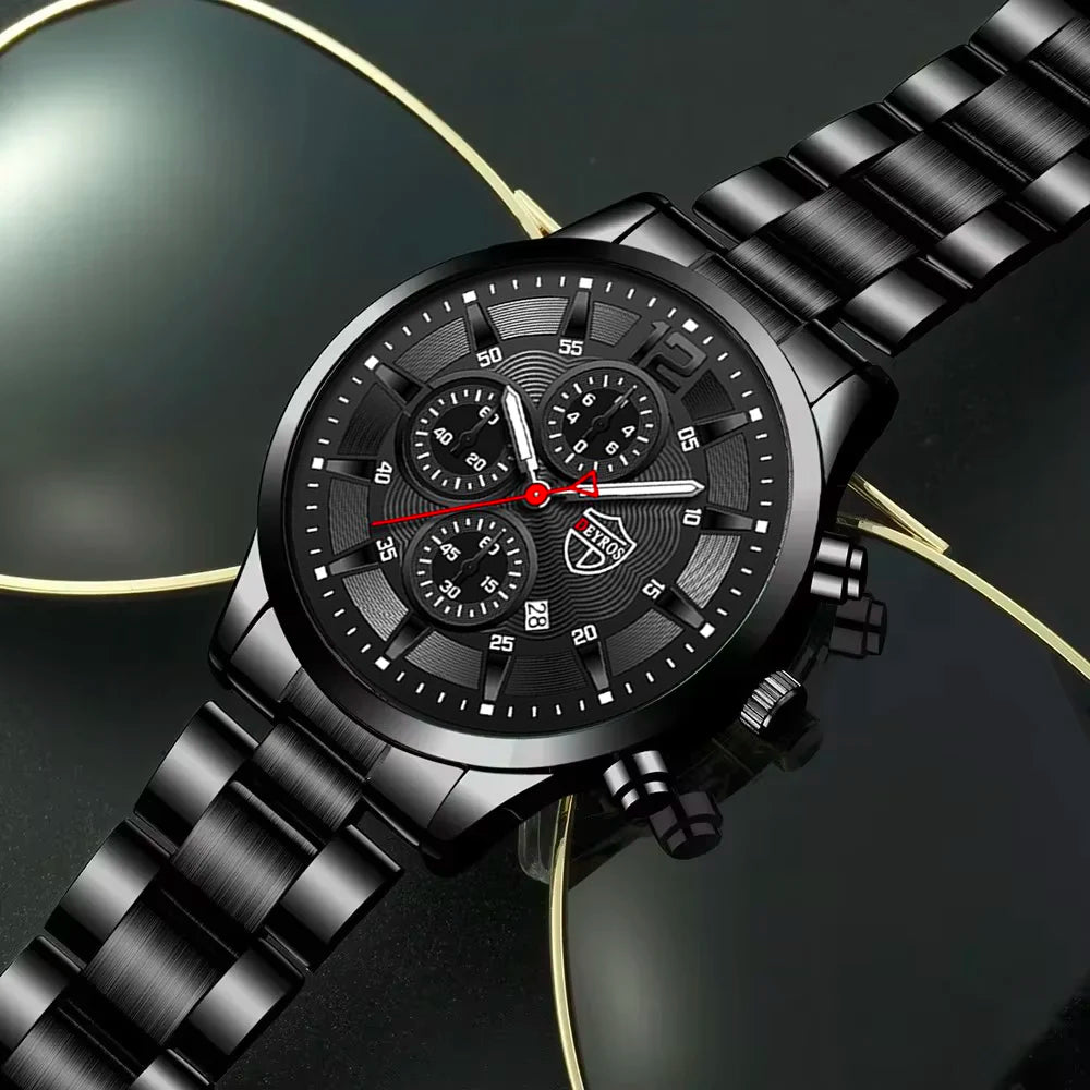 4pcs Classic Black Men's Watch Quartz Watches Are Suitable for Everyday Wear